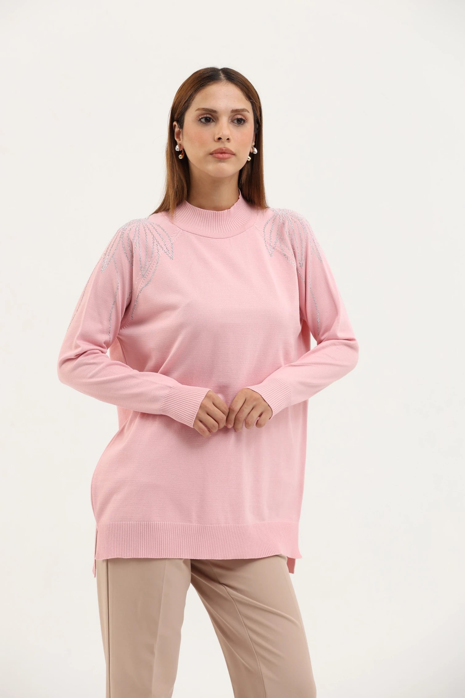 Taş Detaylı Merserize Tunik