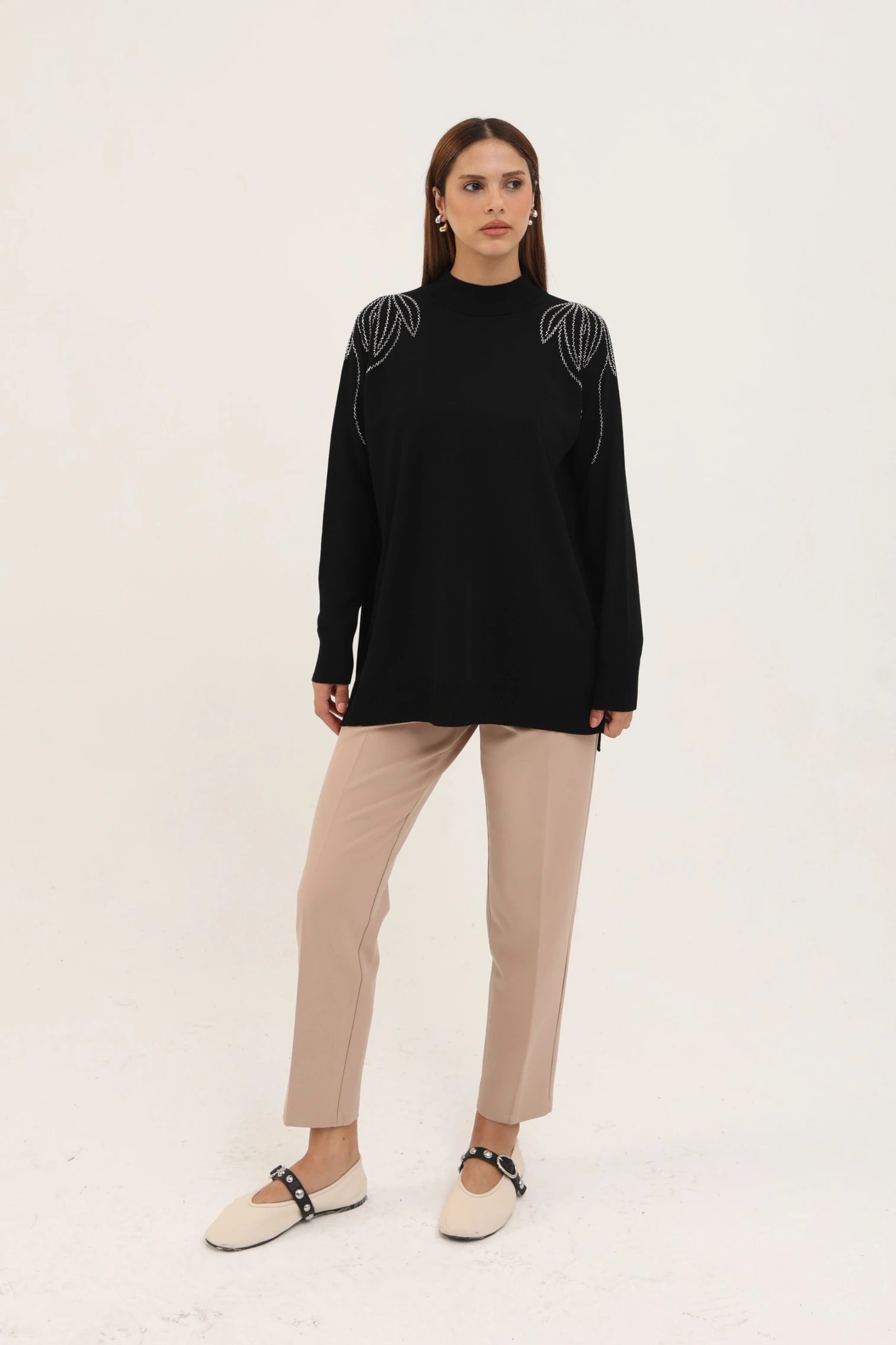 Taş Detaylı Merserize Tunik