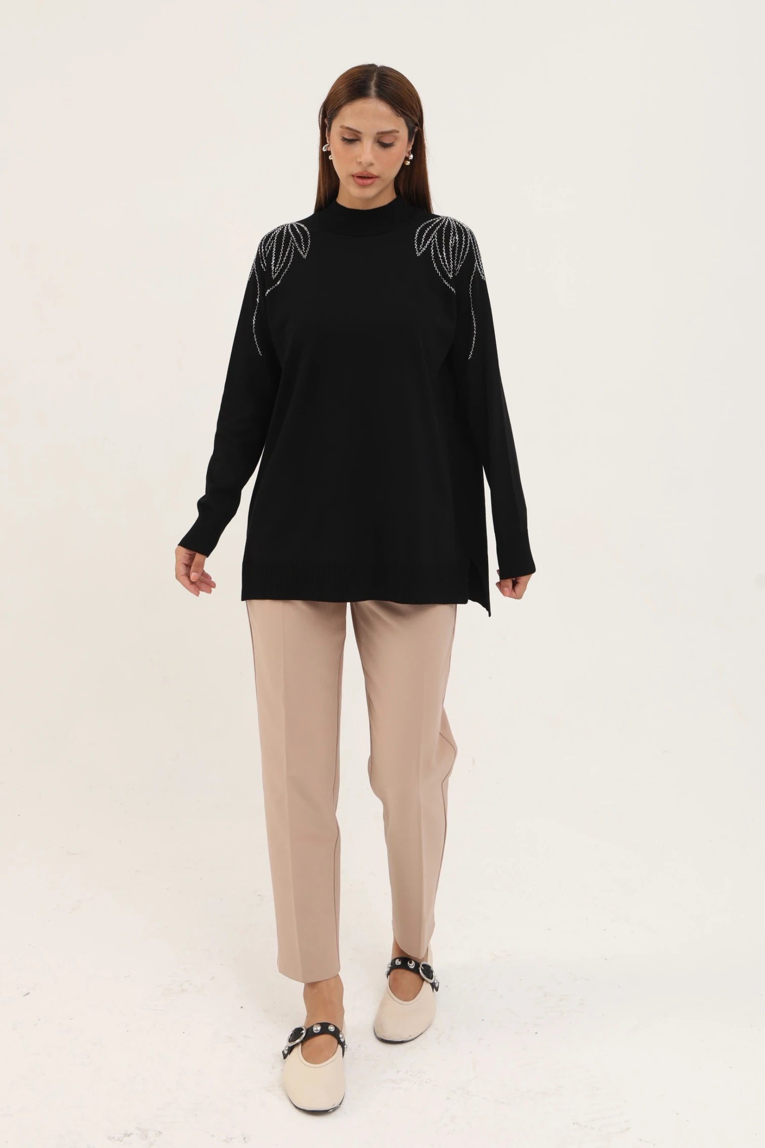 Taş Detaylı Merserize Tunik