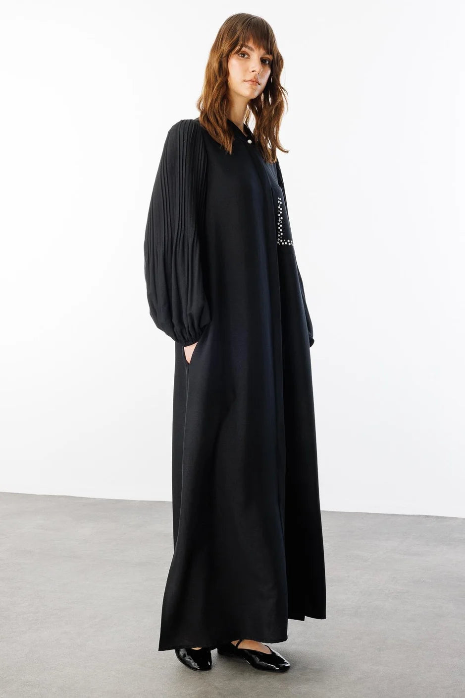 Micca Pilise Kol Ve İnci Cep Detaylı Ferace