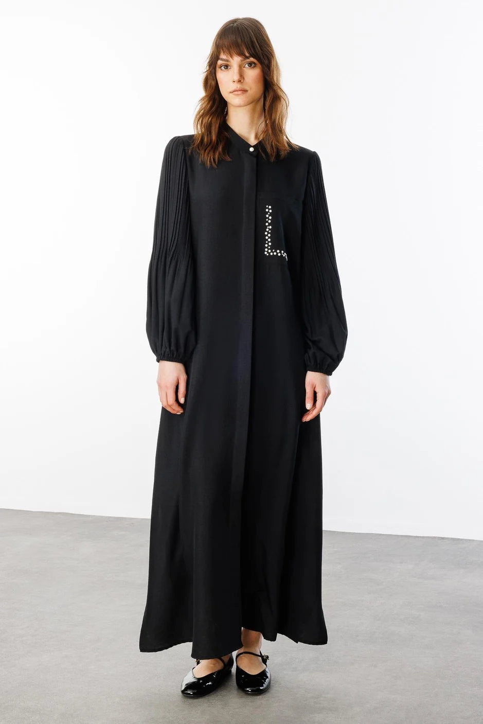 Micca Pilise Kol Ve İnci Cep Detaylı Ferace