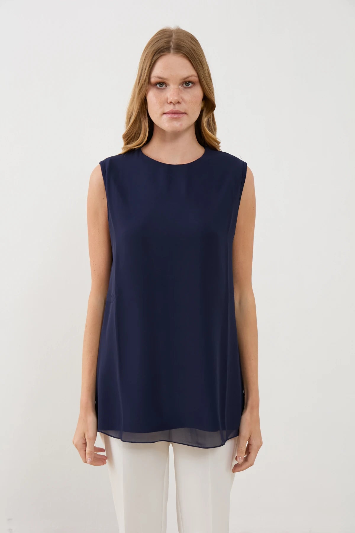 Sıfır Kol Önü Şifon Kısa İçlik