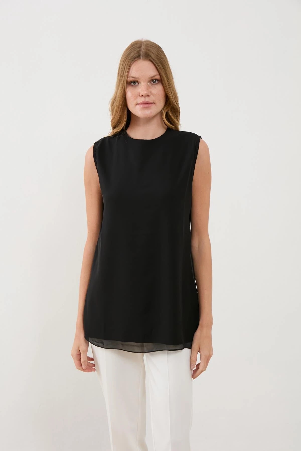 Sıfır Kol Önü Şifon Kısa İçlik